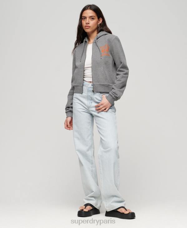 Superdry femmes sweat à capuche court avec fermeture éclair Athletic Essential D64Z3275 vêtements gris foncé