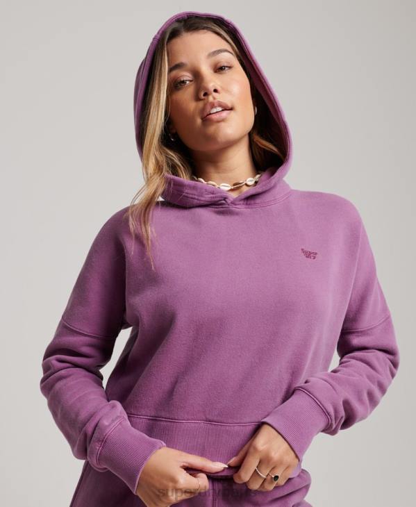 Superdry femmes sweat à capuche court délavé D64Z3318 vêtements violet