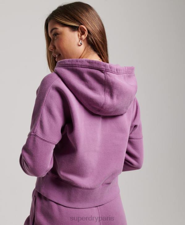 Superdry femmes sweat à capuche court délavé D64Z3318 vêtements violet