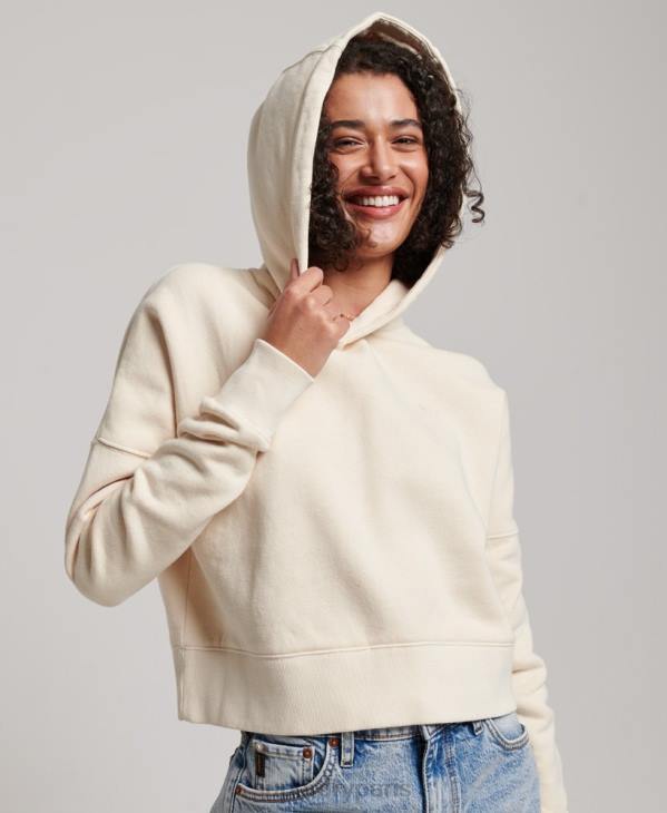 Superdry femmes sweat à capuche court délavé D64Z3352 vêtements crème