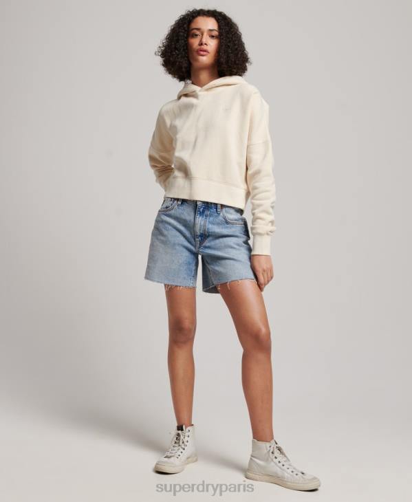 Superdry femmes sweat à capuche court délavé D64Z3352 vêtements crème