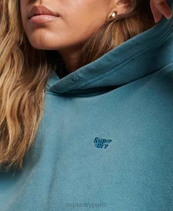 Superdry femmes sweat à capuche court délavé D64Z3407 vêtements turquoise