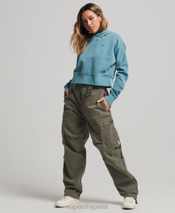 Superdry femmes sweat à capuche court délavé D64Z3407 vêtements turquoise