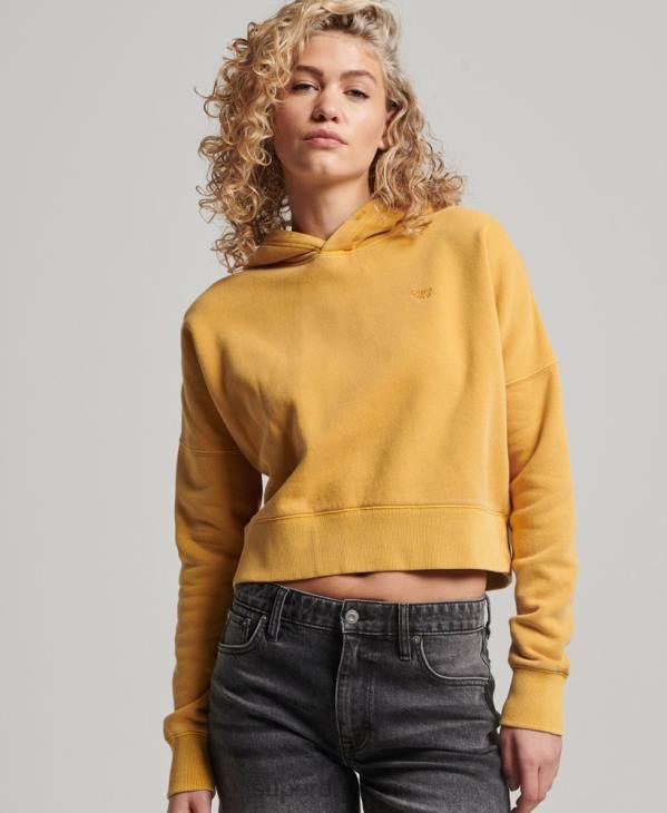 Superdry femmes sweat à capuche court délavé D64Z3411 vêtements or