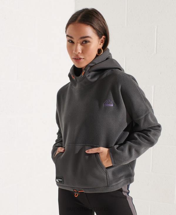 Superdry femmes sweat à capuche court en polaire de montagne D64Z3441 vêtements gris foncé