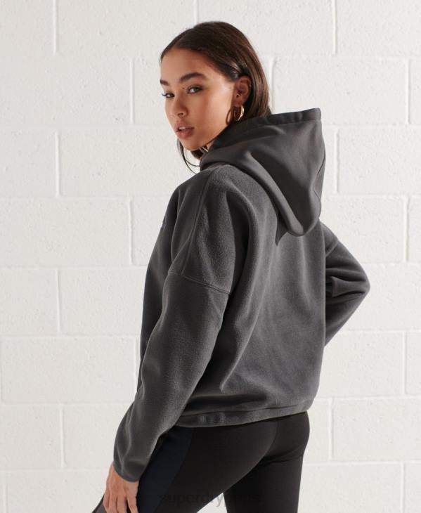 Superdry femmes sweat à capuche court en polaire de montagne D64Z3441 vêtements gris foncé