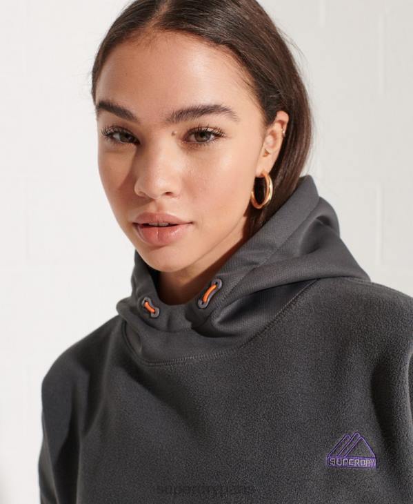 Superdry femmes sweat à capuche court en polaire de montagne D64Z3441 vêtements gris foncé