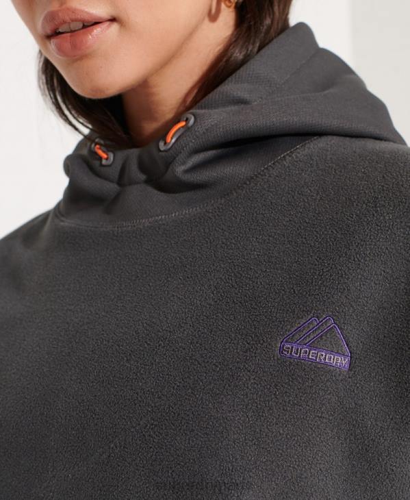 Superdry femmes sweat à capuche court en polaire de montagne D64Z3441 vêtements gris foncé
