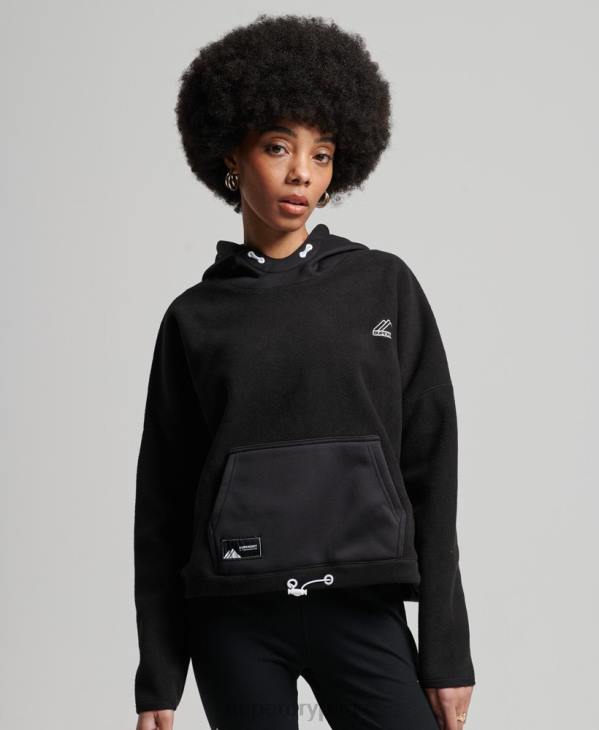 Superdry femmes sweat à capuche court en polaire de montagne D64Z5932 vêtements noir