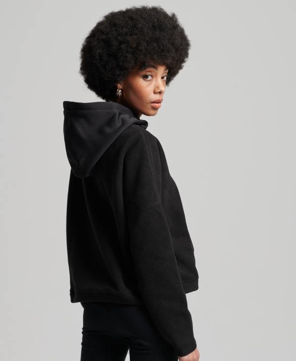 Superdry femmes sweat à capuche court en polaire de montagne D64Z5932 vêtements noir