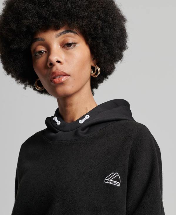 Superdry femmes sweat à capuche court en polaire de montagne D64Z5932 vêtements noir