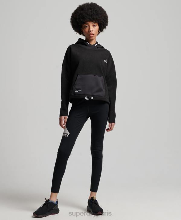 Superdry femmes sweat à capuche court en polaire de montagne D64Z5932 vêtements noir