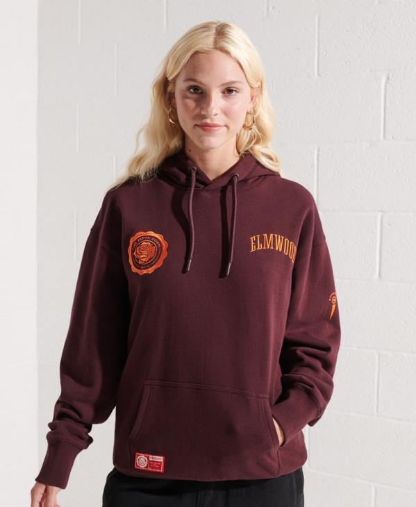 Superdry femmes sweat à capuche court graphique college D64Z5824 vêtements rouge