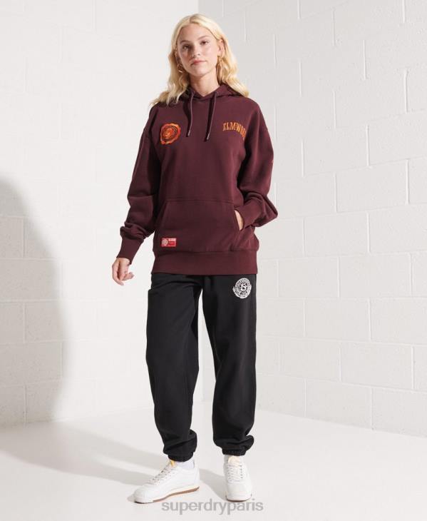 Superdry femmes sweat à capuche court graphique college D64Z5824 vêtements rouge