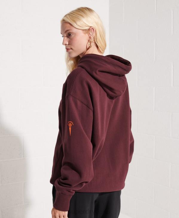 Superdry femmes sweat à capuche court graphique college D64Z5824 vêtements rouge