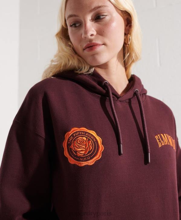 Superdry femmes sweat à capuche court graphique college D64Z5824 vêtements rouge