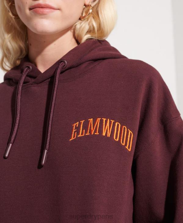 Superdry femmes sweat à capuche court graphique college D64Z5824 vêtements rouge