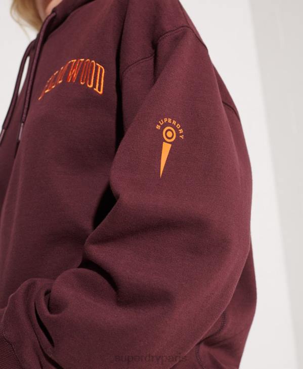 Superdry femmes sweat à capuche court graphique college D64Z5824 vêtements rouge