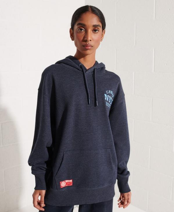 Superdry femmes sweat à capuche court graphique college D64Z5977 vêtements bleu