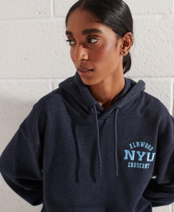 Superdry femmes sweat à capuche court graphique college D64Z5977 vêtements bleu