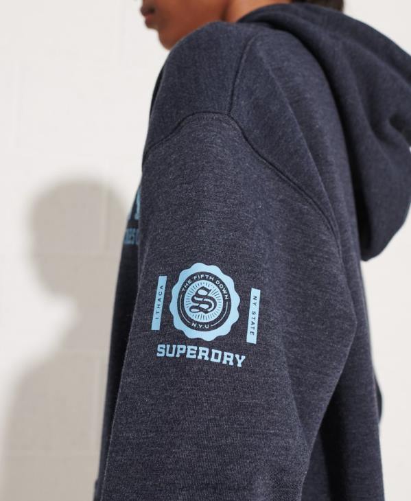 Superdry femmes sweat à capuche court graphique college D64Z5977 vêtements bleu