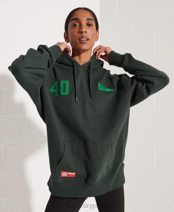 Superdry femmes sweat à capuche court graphique college D64Z6168 vêtements vert