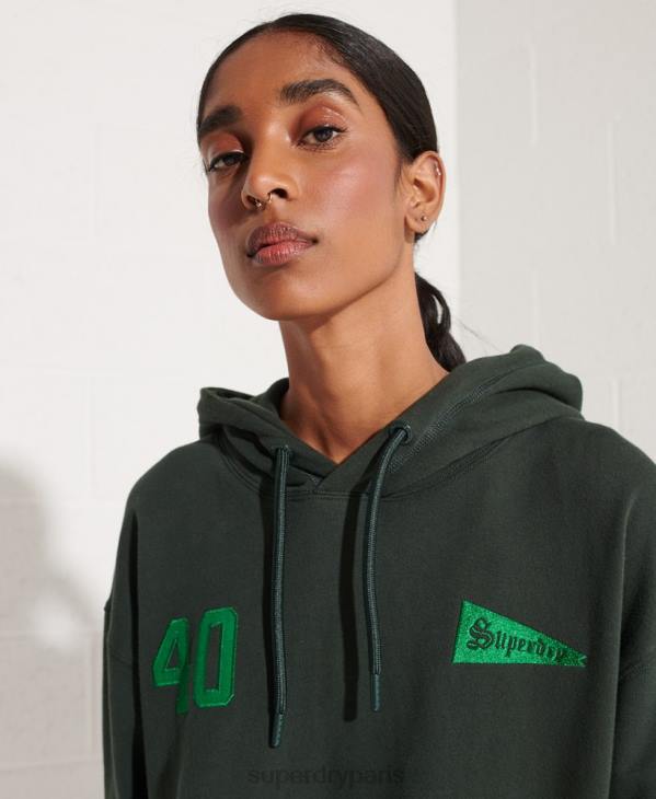 Superdry femmes sweat à capuche court graphique college D64Z6168 vêtements vert