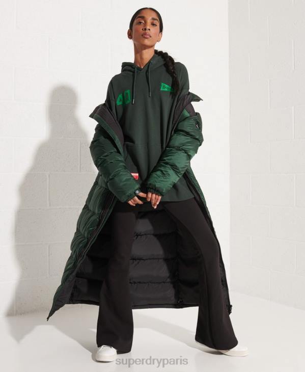 Superdry femmes sweat à capuche court graphique college D64Z6168 vêtements vert