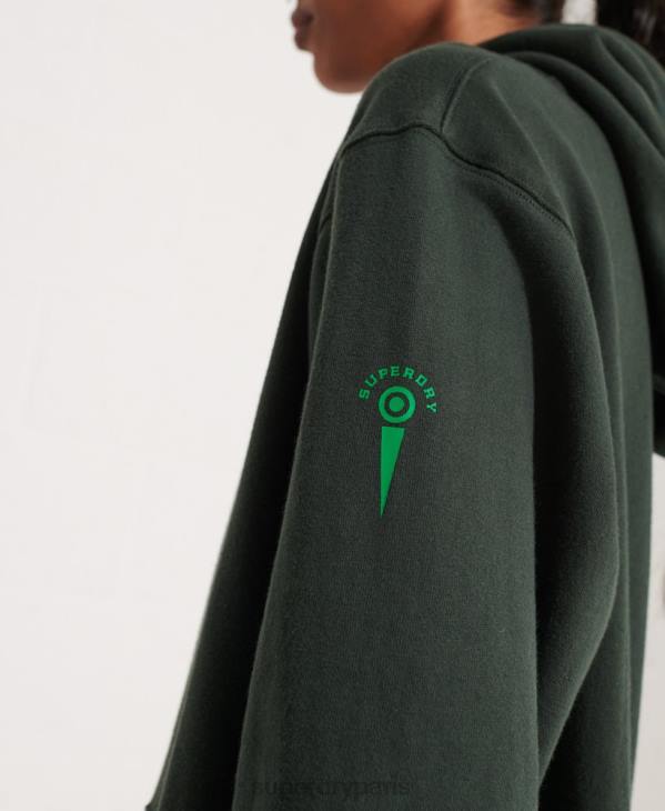 Superdry femmes sweat à capuche court graphique college D64Z6168 vêtements vert