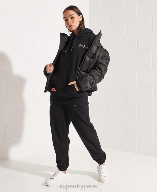Superdry femmes sweat à capuche court graphique college D64Z6173 vêtements noir