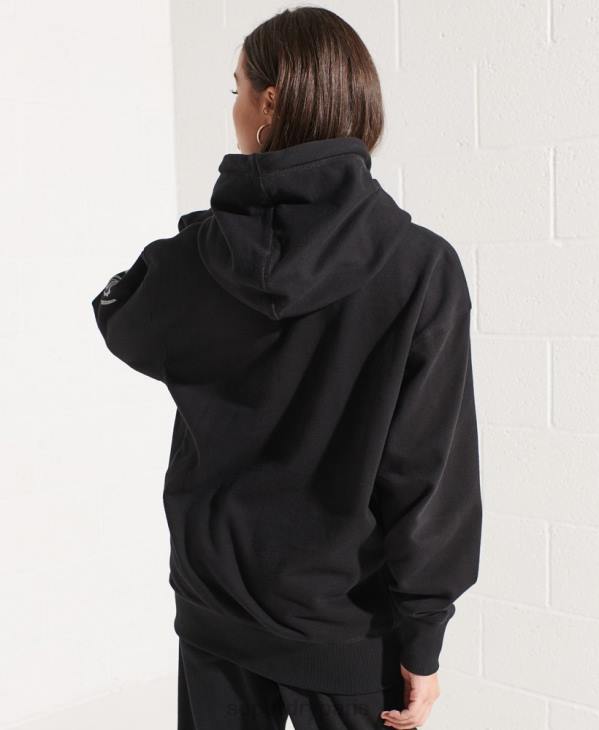 Superdry femmes sweat à capuche court graphique college D64Z6173 vêtements noir