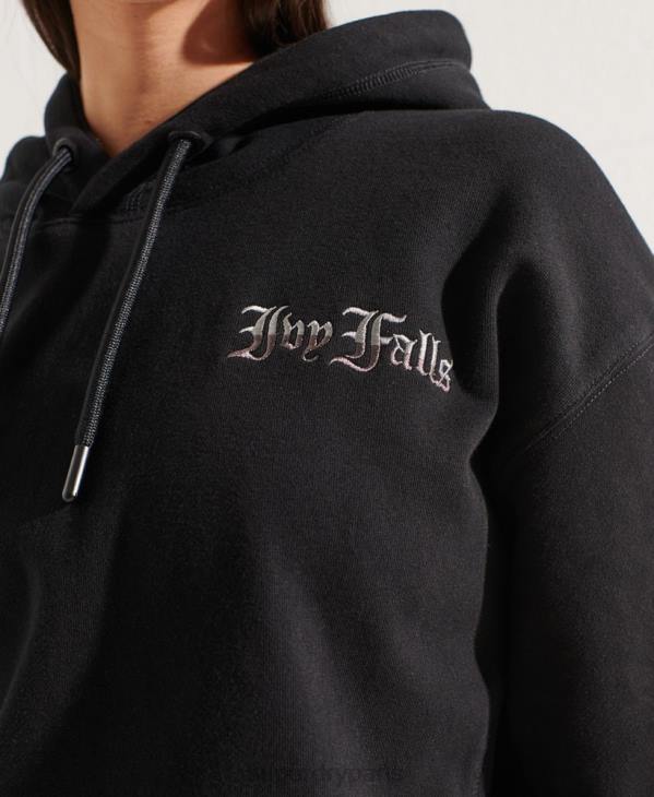 Superdry femmes sweat à capuche court graphique college D64Z6173 vêtements noir