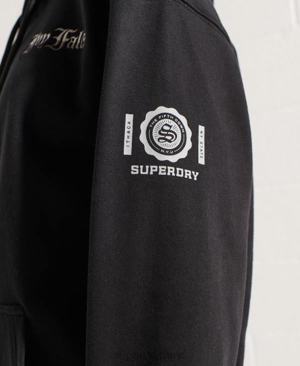 Superdry femmes sweat à capuche court graphique college D64Z6173 vêtements noir