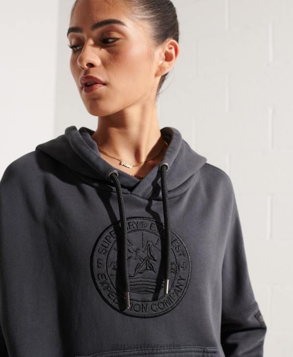 Superdry femmes sweat à capuche court graphique expedition D64Z6144 vêtements noir