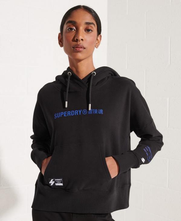 Superdry femmes sweat à capuche court à logo D64Z3470 vêtements noir
