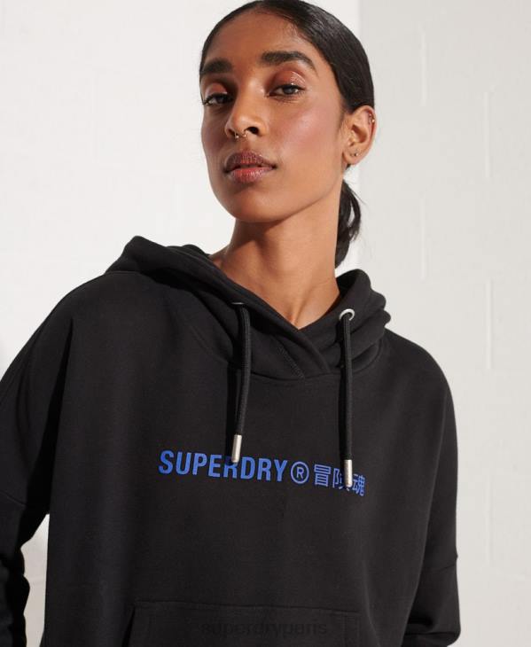 Superdry femmes sweat à capuche court à logo D64Z3470 vêtements noir