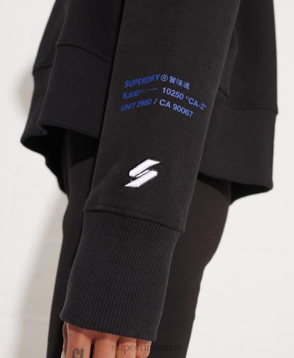 Superdry femmes sweat à capuche court à logo D64Z3470 vêtements noir