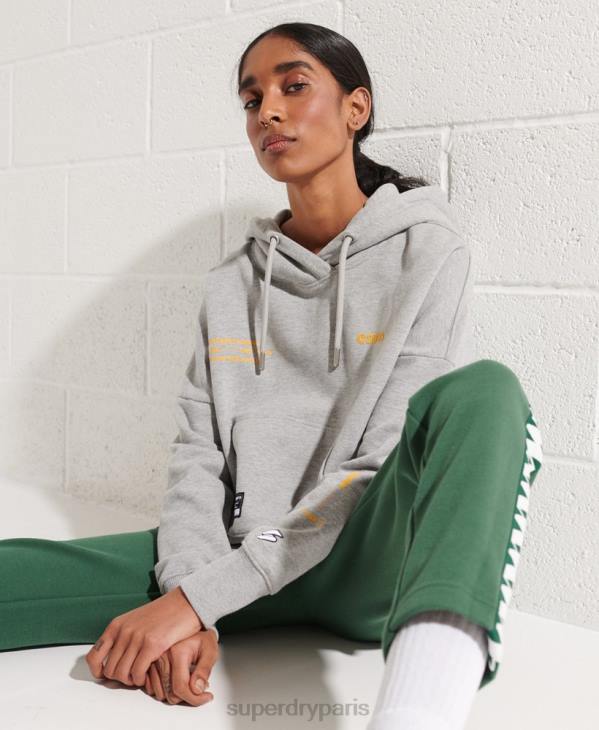 Superdry femmes sweat à capuche court à logo D64Z3480 vêtements gris