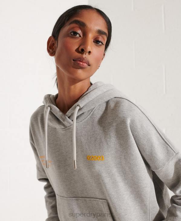 Superdry femmes sweat à capuche court à logo D64Z3480 vêtements gris