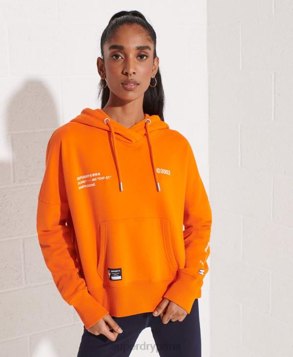 Superdry femmes sweat à capuche court à logo D64Z6145 vêtements orange