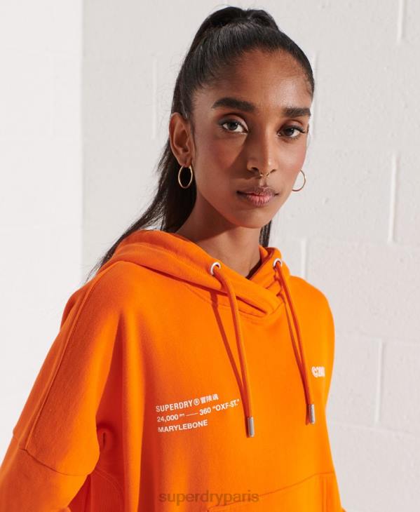 Superdry femmes sweat à capuche court à logo D64Z6145 vêtements orange