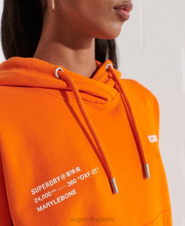 Superdry femmes sweat à capuche court à logo D64Z6145 vêtements orange