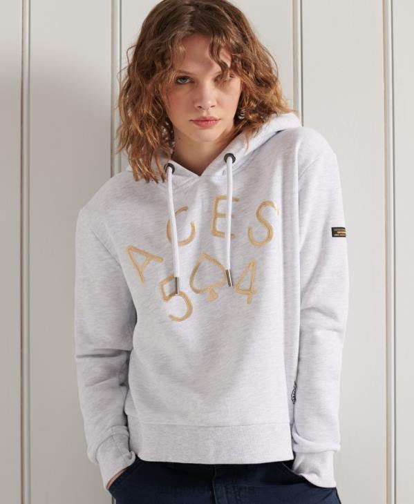 Superdry femmes sweat à capuche court à logo militaire D64Z3495 vêtements gris clair