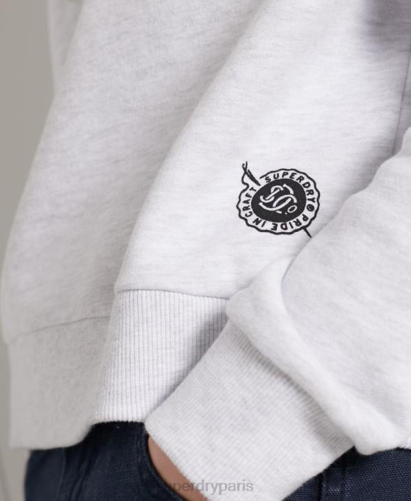 Superdry femmes sweat à capuche court à logo militaire D64Z3495 vêtements gris clair