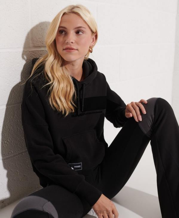 Superdry femmes sweat à capuche court noir sports de montagne D64Z6096 vêtements noir
