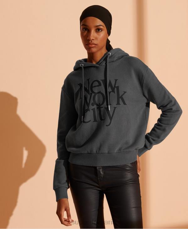 Superdry femmes sweat à capuche court nyc times D64Z6136 vêtements gris