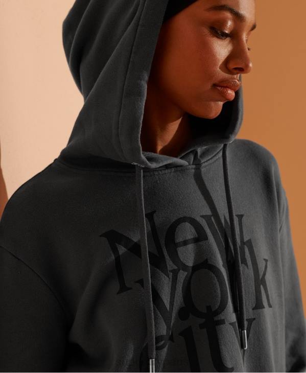 Superdry femmes sweat à capuche court nyc times D64Z6136 vêtements gris