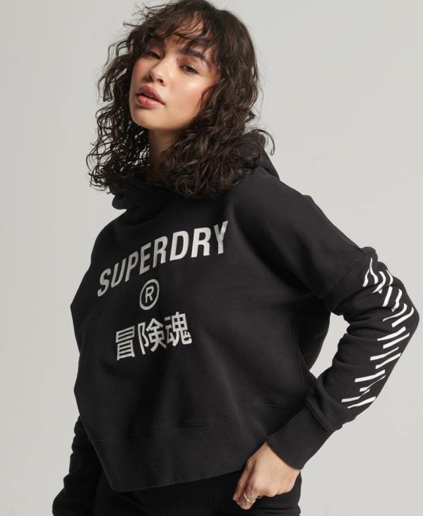 Superdry femmes sweat à capuche court sport D64Z3493 vêtements noir