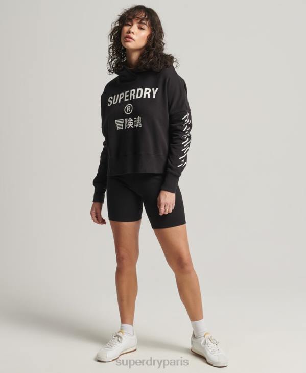 Superdry femmes sweat à capuche court sport D64Z3493 vêtements noir