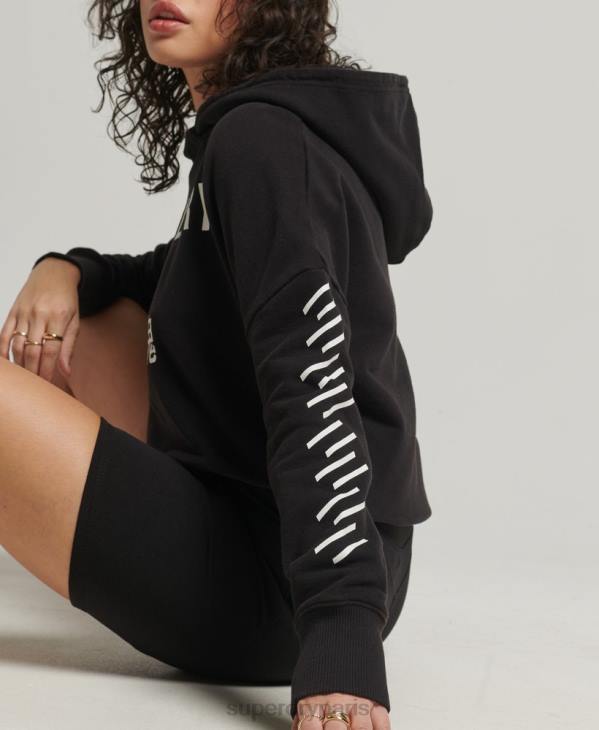 Superdry femmes sweat à capuche court sport D64Z3493 vêtements noir